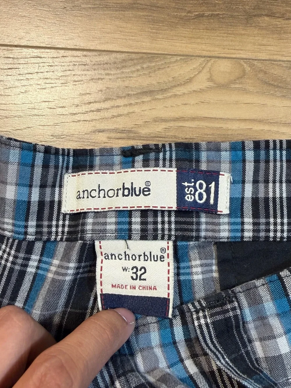 Men's Plaid Cotton Blend Shorts - Blue/Black